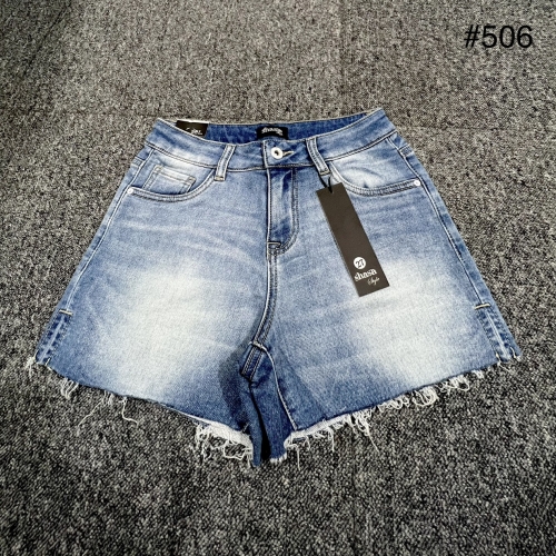 Quần short jeans xanh xẻ lai, cắt lai sau wash #506